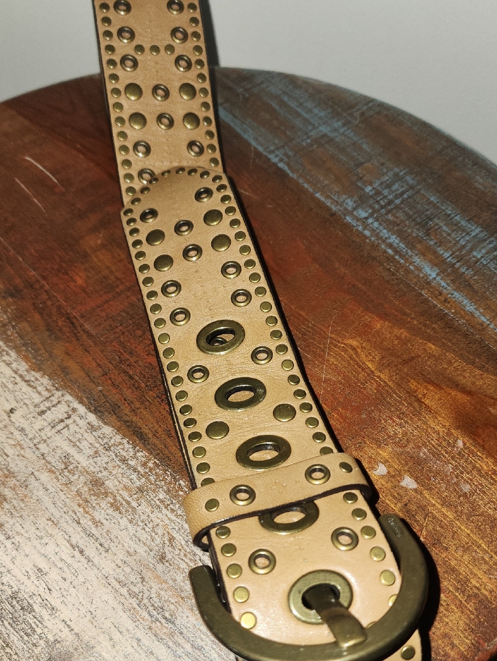 COACH Vintage Studded Tan Leather 2" Belt Antique Solid Brass Buckle Women Small - Picture 14 of 16